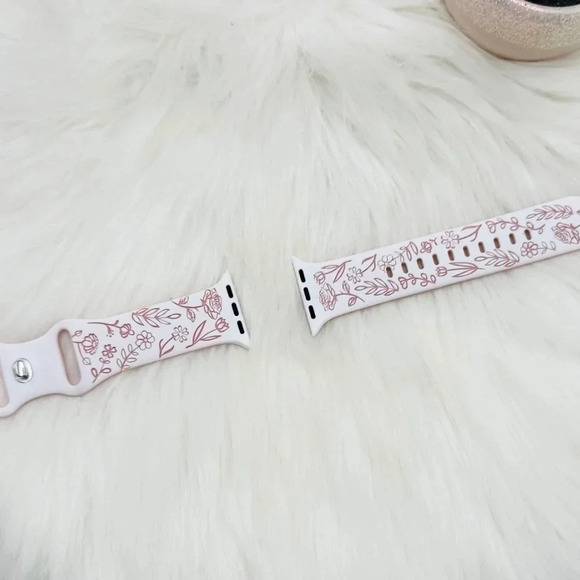 New Floral Design Apple Watch Bands  42mm 44mm 45mm 49mm in Pink White - Picture 1 of 5